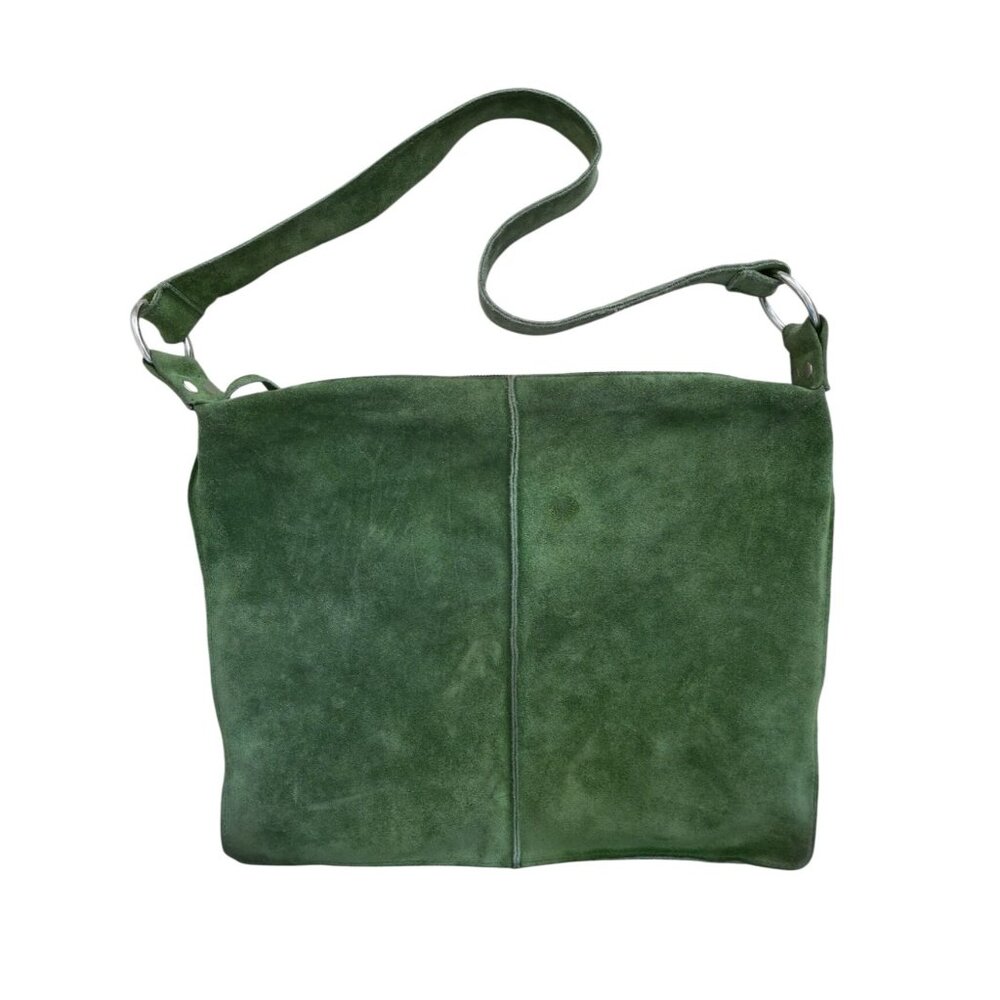 Allison Burns Los Angeles Green Suede Leather Messenger Crossbody Tote Bag - Picture 2 of 6
